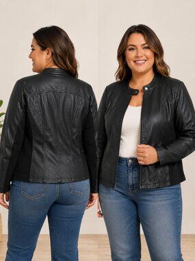 Maurices 1X Black Faux Leather Moto Biker Jacket Plus Size